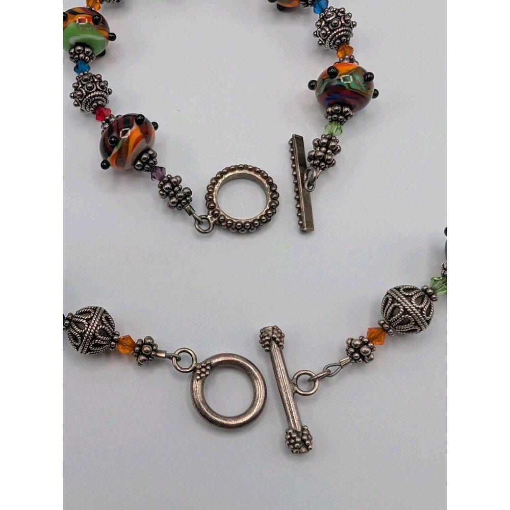 Rainbow Artisan Lampwork Glass Crystal Beads 925 Sterling Bracelet Necklace Set image 6